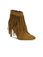 Get Glamr Women Tan Solid Heeled Boots