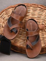 Mast & Harbour Men Tan Brown And Black One Toe Comfort Sandals