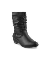 Mochi Women Black Solid Heeled Boots