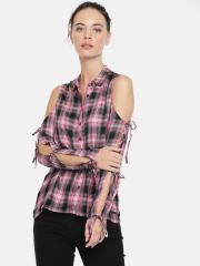 Roadster Women Pink Checked Shirt Style Top