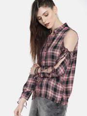 Roadster Women Red Checked Shirt Style Top