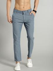 Roadster Men Blue Solid Slim Fit Cropped Trousers