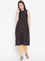 AURELIA Women Black Solid Straight Kurta