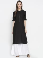 AURELIA Women Black Solid Straight Kurta