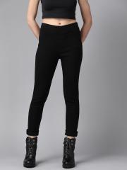 Roadster Women Black Solid Knitted Jeggings