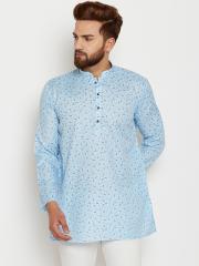 SOJANYA Men Blue Printed Straight Kurta