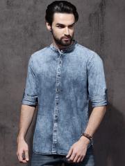 Roadster Men Blue Regular Fit Faded Denim Casual Shirt