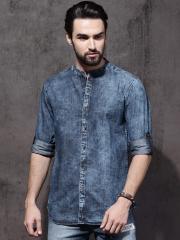 Roadster Men Blue Regular Fit Faded Denim Casual Shirt