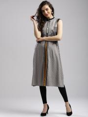 W Women Grey Printed Straight Kurta