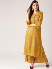 Libas Women Mustard Yellow Printed Kurta with Palazzos