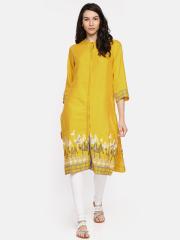 Global Desi Women Yellow Printed Straight Kurta