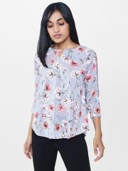 AND Women Grey & Pink Printed Top