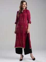 W Women Maroon Printed Straight Kurta