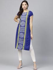 W Women Blue Printed Straight Kurta