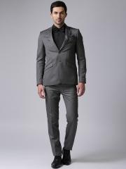 True Blue Men Grey Self-Design Slim Fit Single Breasted Formal Suit