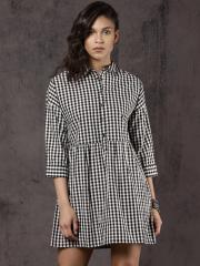 Roadster Time Travlr Women Black & White Checked Shirt Dress