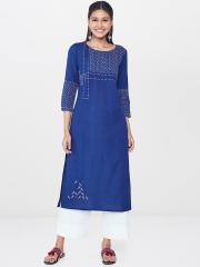 Global Desi Women Blue Printed Straight Kurta