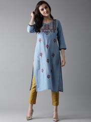 Moda Rapido Women Blue Embroidered Straight Kurta