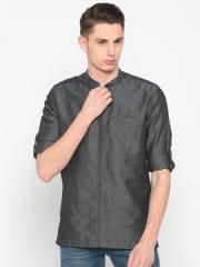 British Club Men Charcoal Grey Solid Straight Kurta