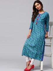 Jaipur Kurti Women Blue Printed Straight Kurta