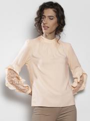 DOROTHY PERKINS Women Peach-Coloured Solid Top with Lace Inserts