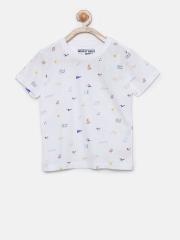 Flying Machine Boys White Printed Round Neck T-shirt