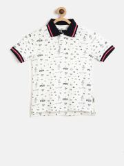 Flying Machine Boys White Printed Polo Collar T-shirt