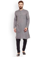 even Men Grey Solid Straight Kurta