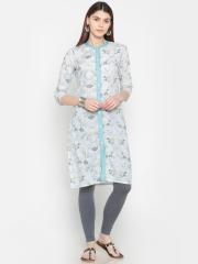 Karigari Women Grey Printed Straight Kurta