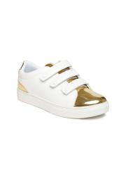 CERIZ Women White & Gold-Toned Sneakers