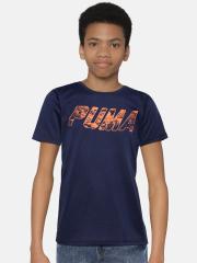 Puma Boys Navy Blue Printed Round Neck T-shirt