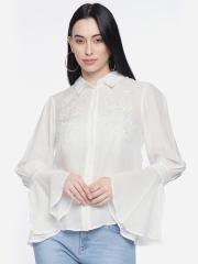 Vero Moda Women White Embroidered Shirt Style Top