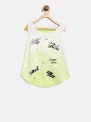 VITAMINS Girls Yellow Printed Pure Cotton Top