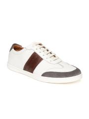 Louis Philippe Men White & Brown Leather Sneakers