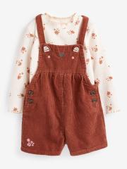 NEXT Infant Girls T-shirt & Dungaree Set With Tights