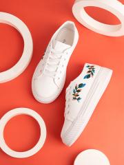 DressBerry Women White & Green Embroidered Lightweight Sneakers