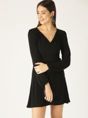 MANGO Women Black Solid Wrap Dress