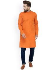 Jompers Men Orange Solid Straight Kurta