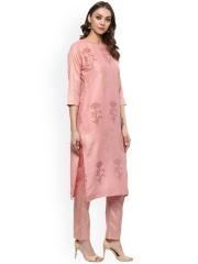 ZIYAA Women Pink Printed Straight Kurta