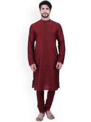 Manyavar Men Maroon Solid Kurta with Churidar