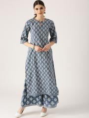 Libas Women Blue & White Printed Kurta with Palazzos