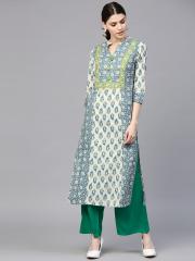 Jaipur Kurti Women Blue & Green Printed Kurta with Palazzos