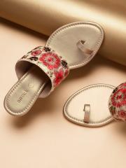 Anouk Women Beige & Pink Embroidered Sandals