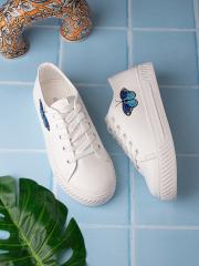 DressBerry Women White & Blue Embroidered Lightweight Sneakers