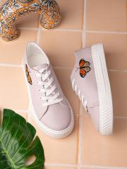 DressBerry Women Pink & White Embroidered Lightweight Sneakers