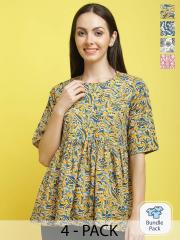 Poshyaa Pack Of 4 Floral Printed Tops