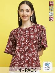 Poshyaa Pack Of 4 Floral Printed Tops