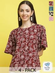 Poshyaa Pack Of 4 Floral Printed Tops