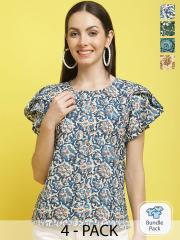 Poshyaa Pack Of 4 Floral Printed Tops