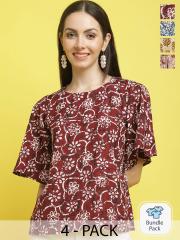 Poshyaa Pack Of 4 Floral Printed Tops